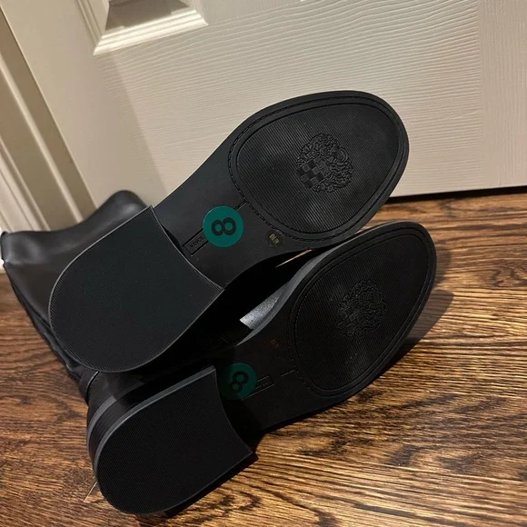 Vince Camuto Black Knee-High Riding Boots with Gold Buckle Alney - Picture 3 of 5